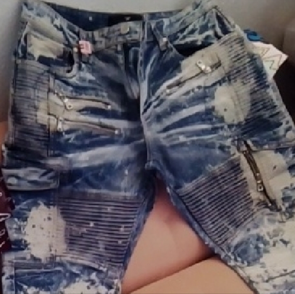 Jordan Craig Legacy Edition Blue Acid Wash Jeans Distressed Design 38/34 #JM3065